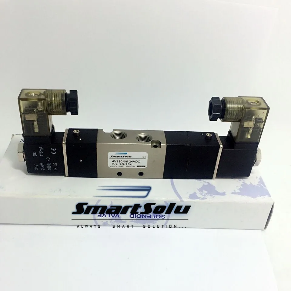 

5 Port 3 Position 3/5 Way Double Head Solenoid Air Control Valve 1/8" Port Center Close 4V130-06 12v 24v dc 110v 220v ac