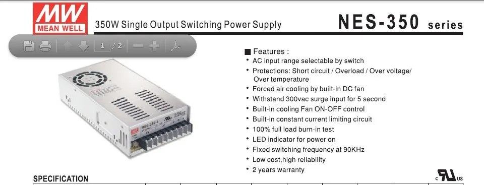 Хороший бренд! 5 В/350 Вт Режим переключение, питание, NES-350-5; CE и UL