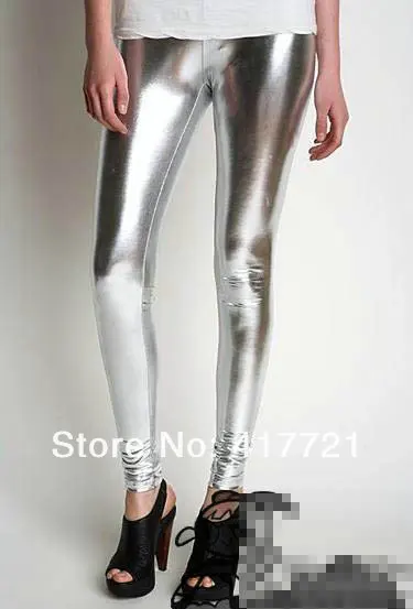 New Deigned ML7555 Skinny in Super Stretch Vinyl Silver leather leggings for women capri leggings