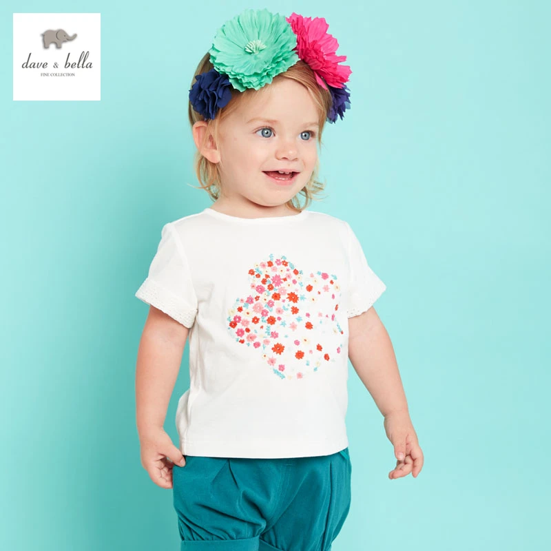 DB3177 dave bella summer baby girls flower embroidery t shirt girls