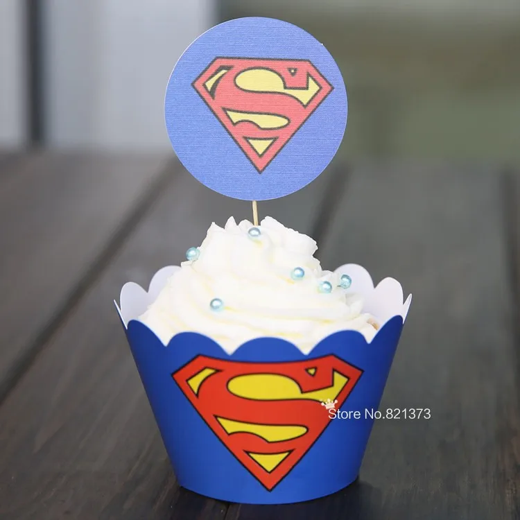 Супермен мультфильм бумажные обертки для кексов baby shower мальчик украшения для детей для именинного пирога Набор чашек toppers
