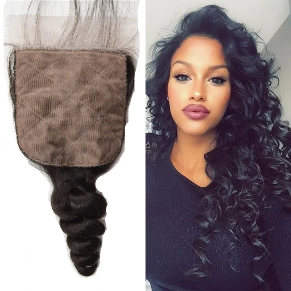 8A Silk Base Closure 4x4 Brazilian Virgin Human Hair Loose Wave Top