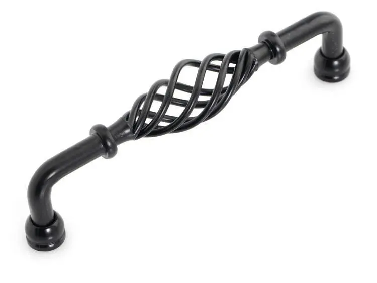 Iron  Birdcage Cabinet Pull Handle Matte Black Finish (C.C.:128mm,Length:145mm)
