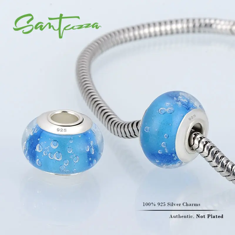 Бусины из муранского стекла, очаровательные, подходят для браслета, браслета, сделай сам, изготовление аутентичных 925 пробы серебряных женских ювелирных изделий синего цвета