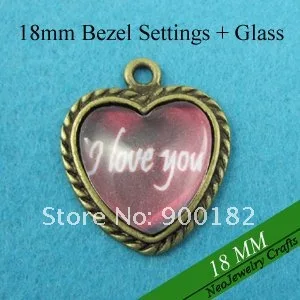 18mm Heart Bezel Settings, Cabochon Bases + Match Clear Glass Cabochons Great for Pendants or Earrings