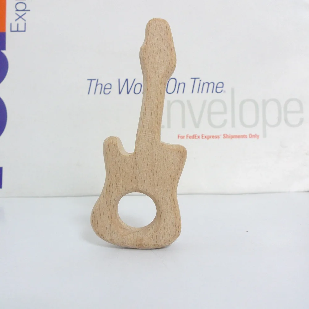 

10PCS GUITAR Handmade Natural Newborn Beech Wooden Teether Toys