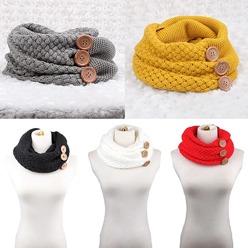 Женская мода осень зима кнопка Декор вязаный теплый шарф шаль шейный платок|scarf