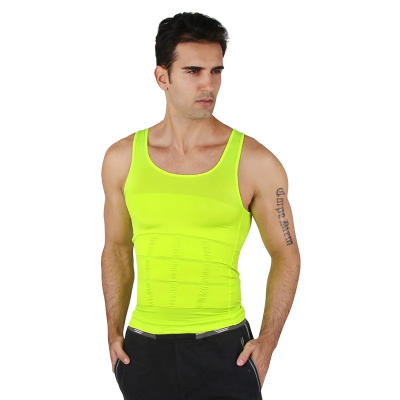 Green Yellow Для мужчин, плотные, эластичные для похудения Body Shaper жилет рубашка Abs Абдо Для мужчин тонкий 7 цветов классические майку правильной осанки машина для похудения тела N жизни - Цвет: Green Yellow