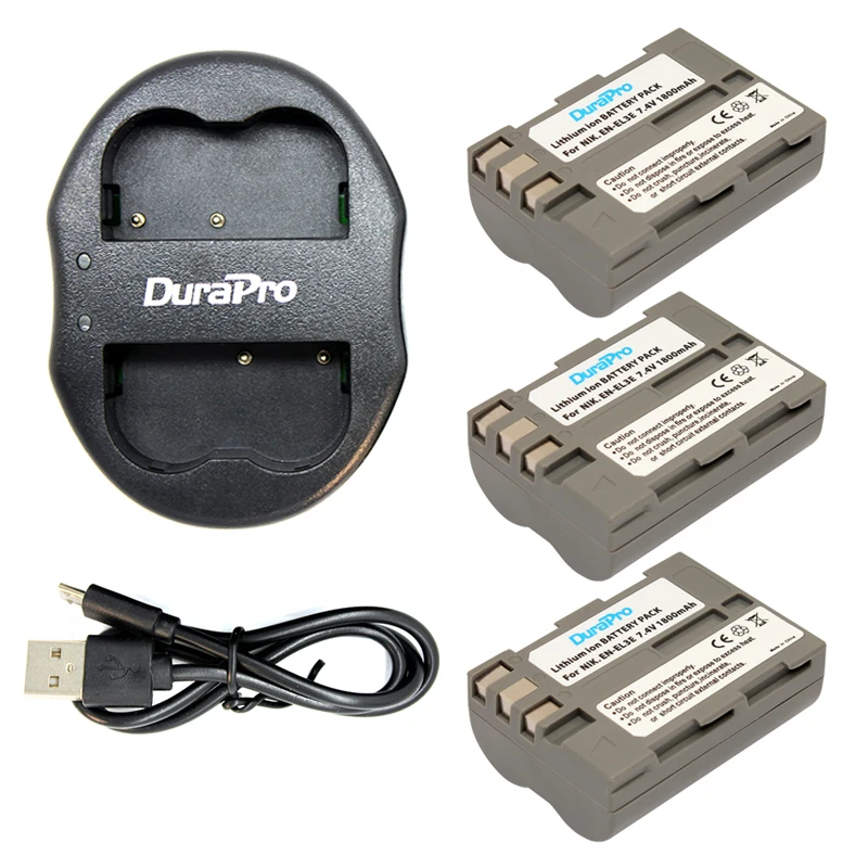 Durapro 3 шт./лот EN-EL3E EN-EL3e ENEL3E EN EL3E батареи и Dual USB Зарядное устройство для Nikon D50 D70 D80 D90 D100 D200 D300 D700 z1