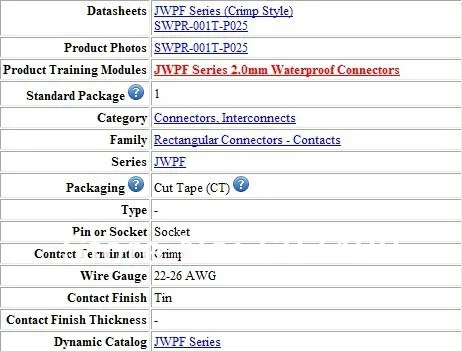 SWPR-001T-P025 CONN TERM RCPT 22-26AWG JWPF 2 мм Соединители Клеммы корпуса новые и оригинальные части