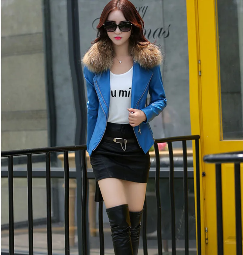 Blue Cotton Fur Женское модное пальто куртки весна осень Новое поступление короткий тонкий Повседневный стиль овечья кожа куртка размера плюс WUJ0084 - Цвет: Blue Cotton Fur