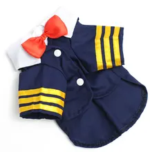 2017 Doggy/Cat Clothes for Female Male Navy Suit Captain Uniform Bow Tie Dog Costume Shirts Summer T-shirt Pet clothing