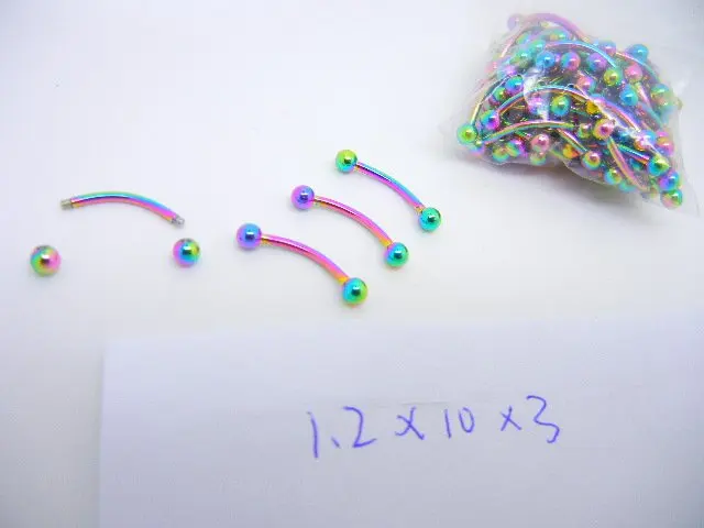 LOT100pcs Free Shippment Body Piercing Jewelry - Eyebrow Tragus Bar Piercing Curved Rainbow Color