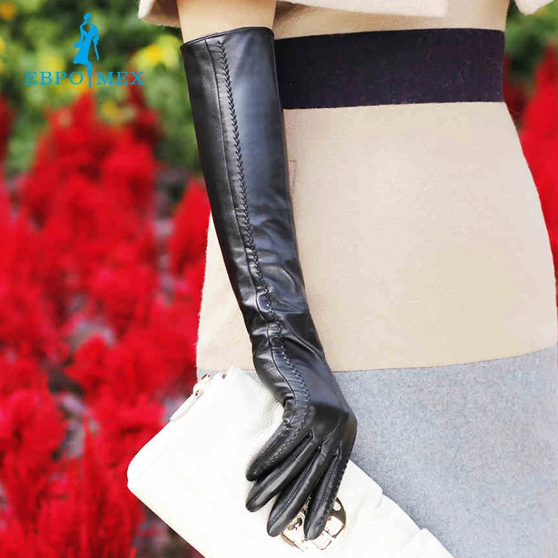 fashion female leather gloves s,Genuine Leather,Cotton,Adult,Black,Length 45-48CM, Spandex, leather gloves