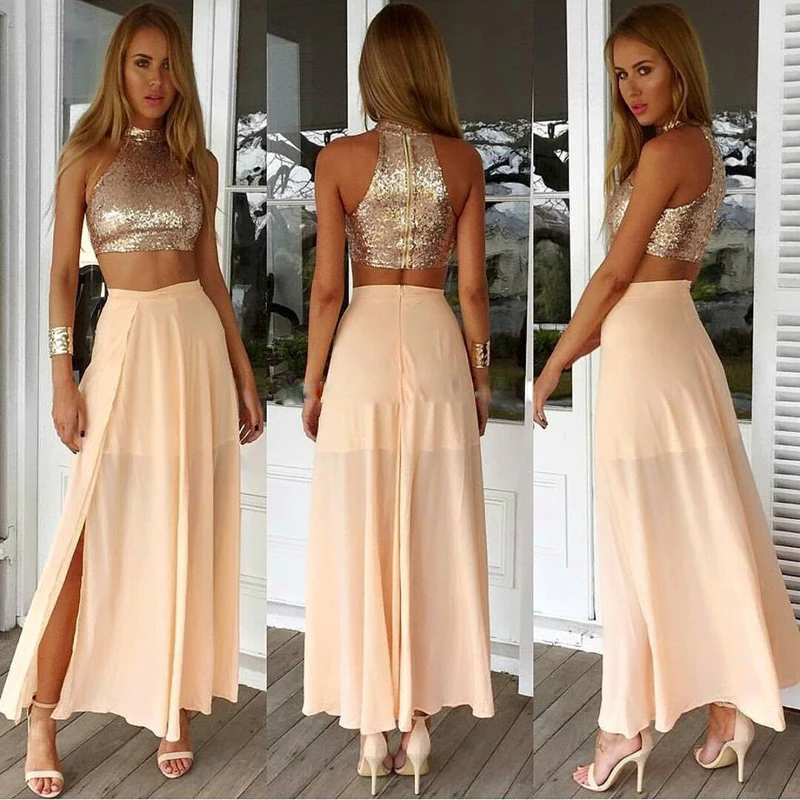 

2018 New Two Piece 8th Grade Prom Dresses Ankle-Length High Neck Chiffon Graduation Dress Girls vestidos graduacion ZZ187