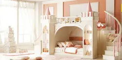 Принцесса замок двухъярусные кровати/две односпальные кровати детская мебель для девочек с лестницей, книжный шкаф и горки из китайского