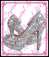 Aidocrystal neue 2016 Frauen High Heels Abschlussball-hochzeitsschuhe Dame Kristall Plattformen Silber Glitter Strass Partei Pumpe
