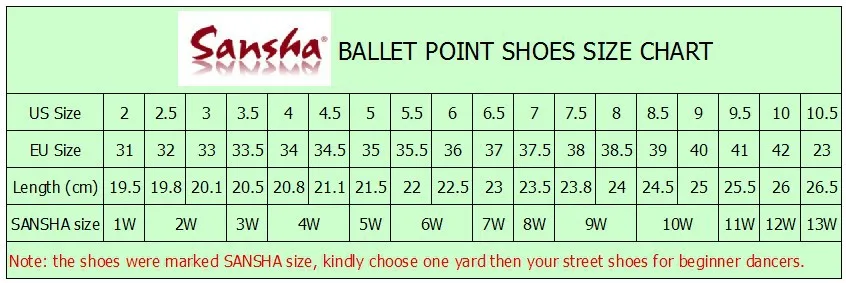 free shipping sansha girls women professional canvas ballet pointe pointe shoes size chart