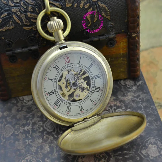 Цена покупателя Хорошее качество Ретро Винтаж классический узор Бронза Медь Латунь Механические карманные часы час