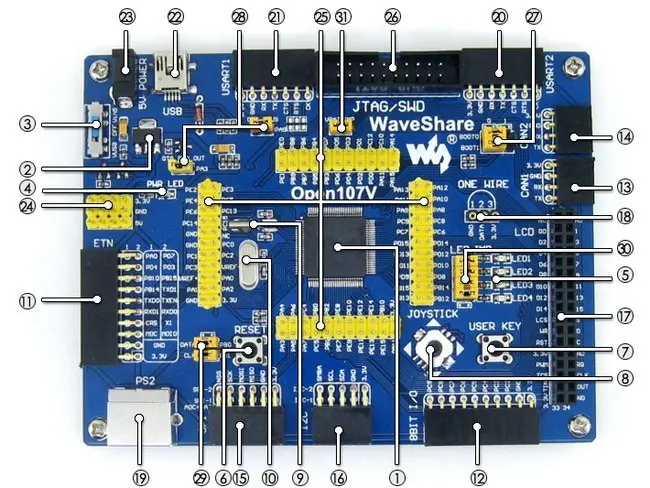 WS STM32 макетная плата Open107V посылка B для STM32F107V серии STM32F107VCT6 MCU с 9 шт. модули расширения