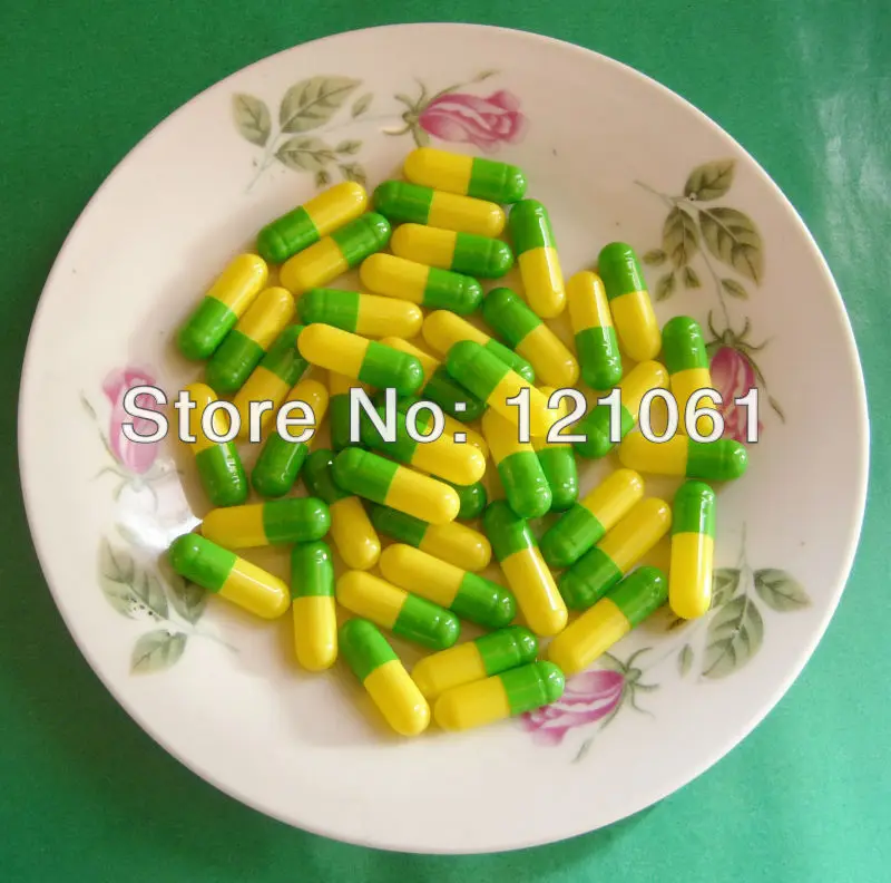 Green-Yellow 0# пустые капсулы 1000 шт! Много цветных пустых капсул! Пустые твердые желатиновые капсулы(Соединенные или отдельные капсулы Размер 0 - Цвет: Green-Yellow