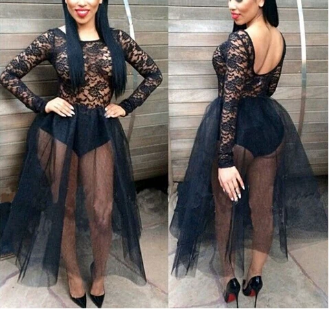 

Womens Sexy Transparent Lace Long Sleeve Maxi Dress Cotton Bud Mesh Veil Dresses Night Club Vestido Largo With Open Back AX251