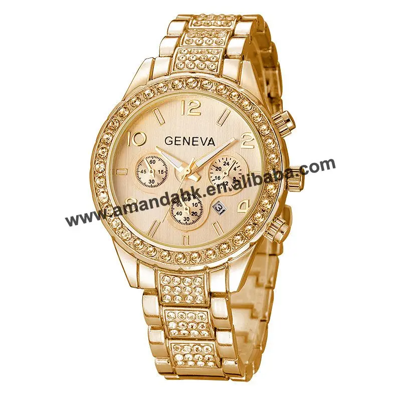 

Hot Wholesale Geneva 1752 Woman Watch Luxury Geneva Alloy Rhinestone Quartz Watches Crystal Calendar Women Wholesale Wristwatch