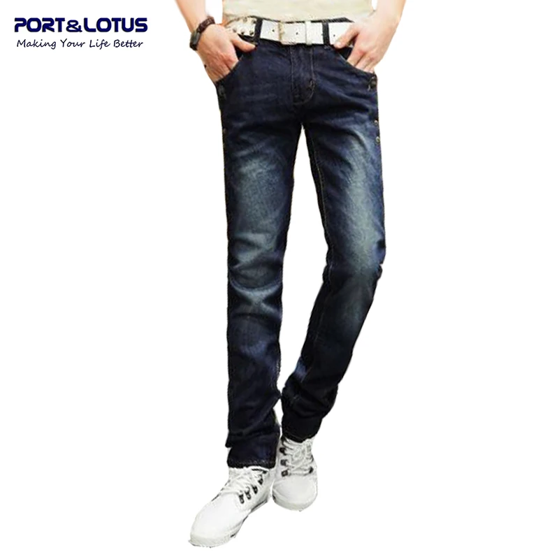 Port Lotus Fashion Casual Jeans New Arrival With Zipper Fly Solid Color Midweight Pencil Pants Slim