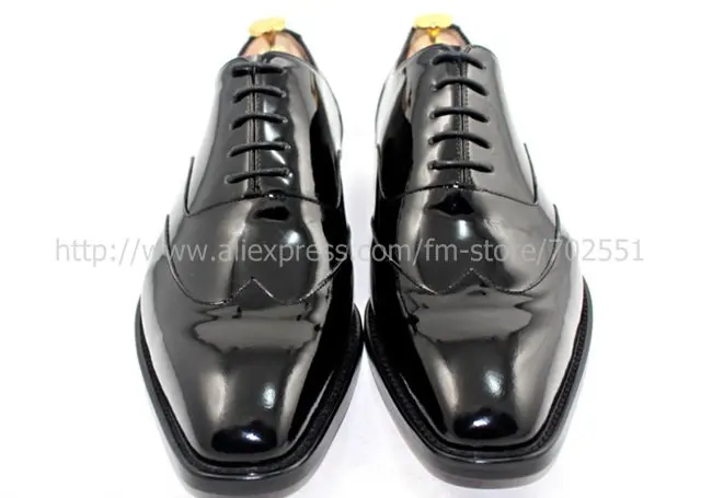 adhesive craft custom handmade genuine calf leather men's oxford shoe color black patent leather No.OX184
