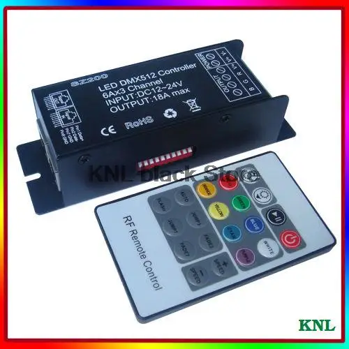 RGB Led DMX512 декодер с 20key RF пульт дистанционного управления, DC12-24V 6A* 3 канала