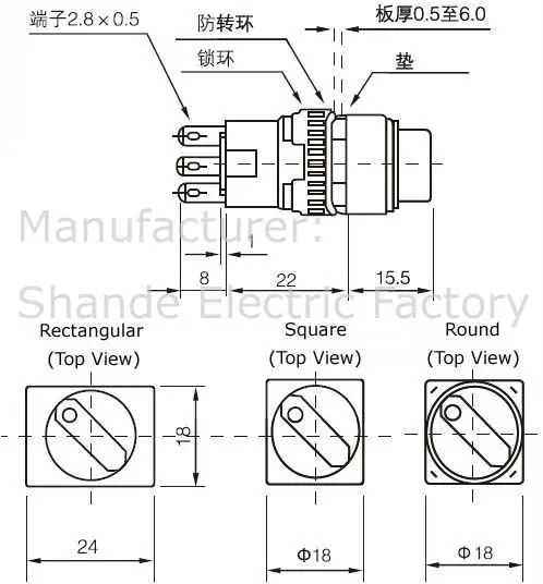 Круглый переключатель селектора, разъем A6-16AY-22X2