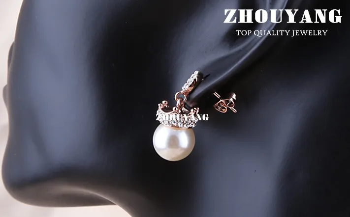 ZHOUYANG ZYE163 имитация жемчуга розовое золото цвет серьги гвоздики ювелирные изделия Сделано из натуральных оптовая продажа австрийского