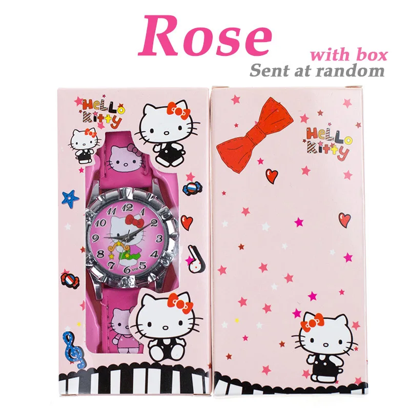 hello kitty Rose FD Горячая Мультфильм Принцесса Эльза шаблон детские часы с коробкой девушки кварцевые наручные часы повседневное кожаный ремешок Мальчик Дети подарки часы - Цвет: hello kitty Rose