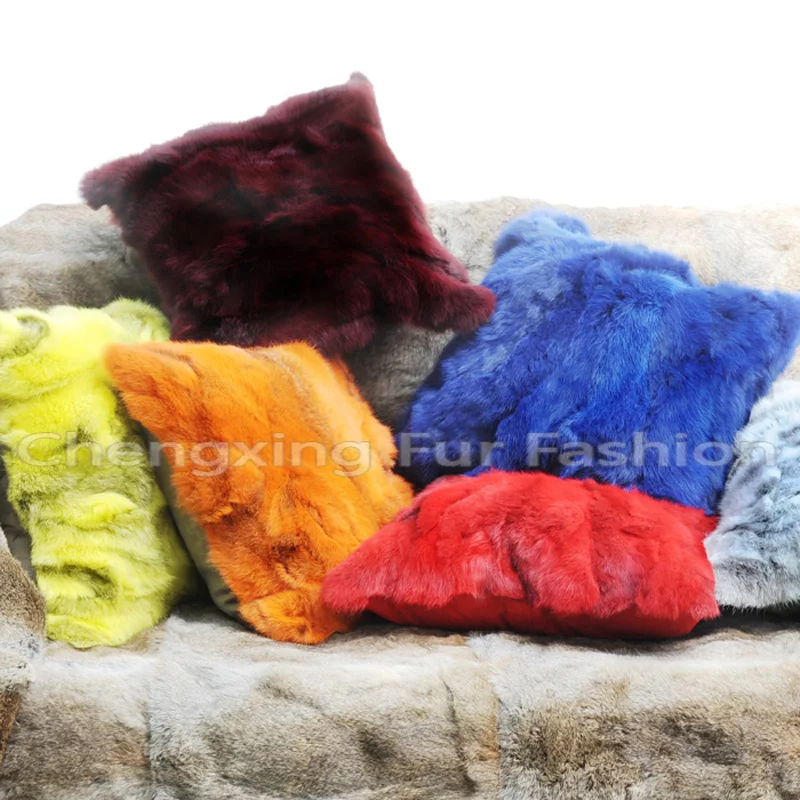 

Free Shipping CX-D-17B Patchwork Rabbit Fur Pillow Coussin