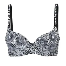 2017 Fashion New Punk Goth Style Women’s Rhinestone Chrysanthemum Silver Studded Bra Lady Party Club Performance Clothing