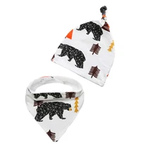 Весенне-осенняя От 0 до 2 лет Хлопковая шапочка для маленьких мальчиков и девочек+ нагрудник, комплект из 2 предметов, нагрудники с рисунком животных
