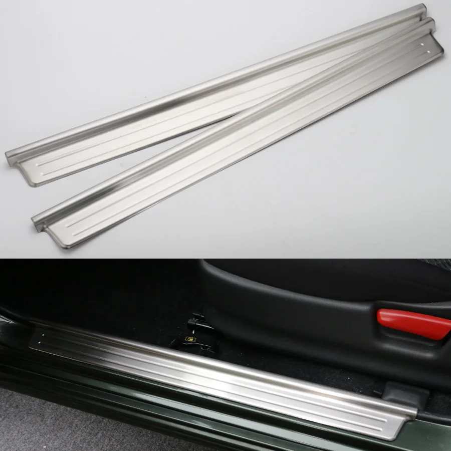 YAQUICKA 2Pcs Car Door Sill Entry Guards Strips Trim Stainless Steel