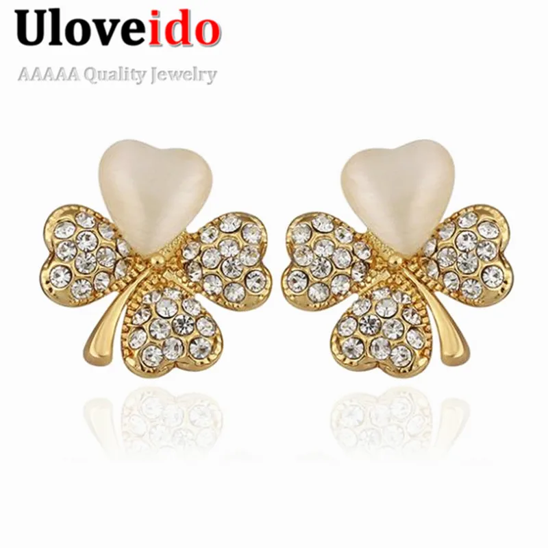 

18k Gold Color Crystal Clover Earrings Synthetic Diamond Fashion Jewelry Cheap for Women Accessories Girls Gift Ulove E914