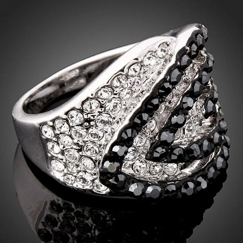 Black and White Fully inlaid Two Tones Statement Rings for Women