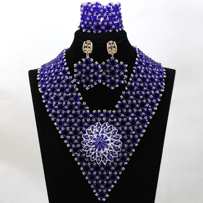 Simple Silver Crystal Party Statement Jewelry Set Chunky Bib Wedding Nigerian Jewelry Set Lady Birthday Gift Free shipping WD038 - Окраска металла: 13
