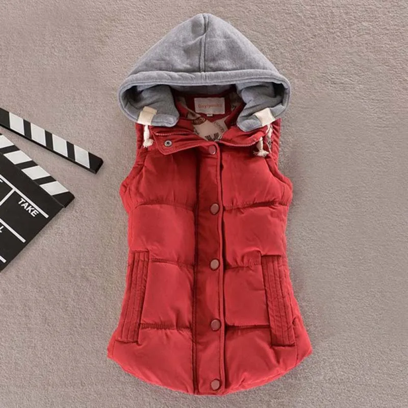 wine red 1 шт. жилет с капюшоном для женщин осень зима хлопок Мягкий Colete Feminino Veste Femme жилет 8 цветов Z509 - Цвет: wine red