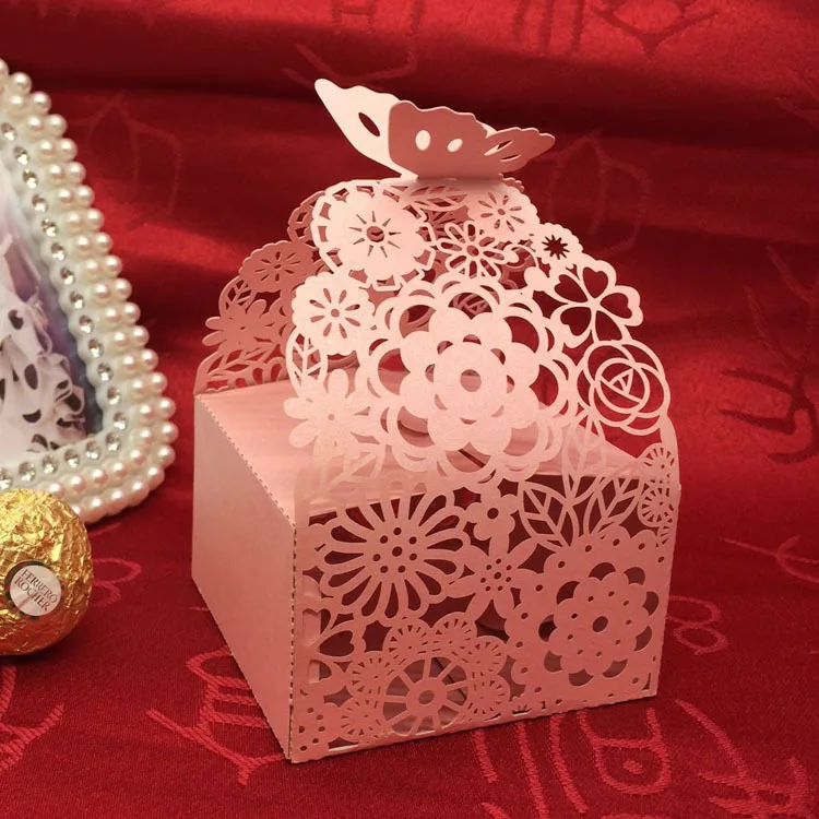 

50pcs wedding christmas chocolate candy box laser cut with sweet heart pattern