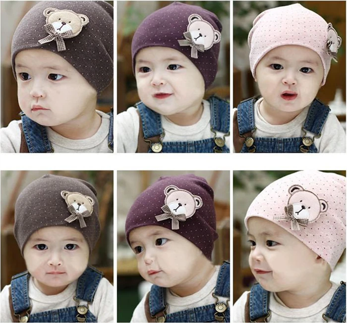 Детская шапка с Медвежонок с головы Кепки с милые маленькие точки Babys Хлопок Кепки Весна и осень дети подарок Бесплатная доставка TM002 10