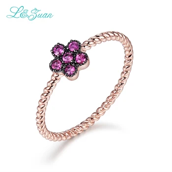 

L&Zuan Sterling-silver-jewelry 14K Rose Gold Red Stone Ruby Rings Flower Ring Fine Jewelry For Women Fashion Accessories 0019-3