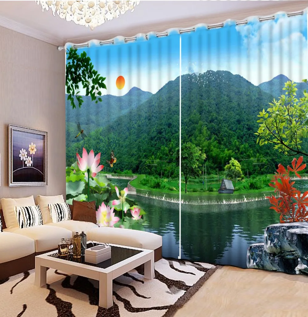 

Hot 2016 Customized 3D curtains beautiful nature scenery curtains for living room green window curtains