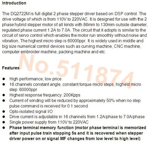 Power Kit! ЧПУ Wantai Nema42 шагового двигателя 110BYGH201-001 4200oz-in+ драйвера DQ2722MA 220 В 7.0A 300 микро плазменной резки