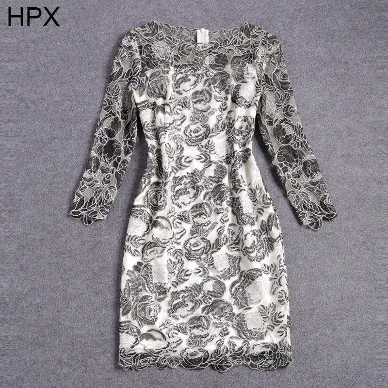 Женщины Черный Красный Кружева Вышивка Three Четверти Рукав Карандаш Bodycon Dress 2016