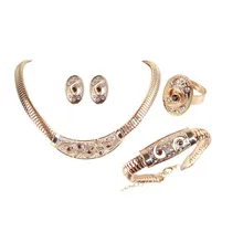 Women Jewelry Sets Punk Style Crystal Oval Hollow Choker Chunky Party Wedding Necklace/Earring/Bracelet/Ring Four Set