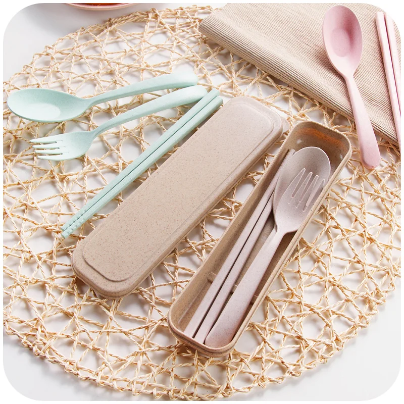 Wheat Straw Dinnerware Sets Fork/Chopstics Kit Outside Travel Favor