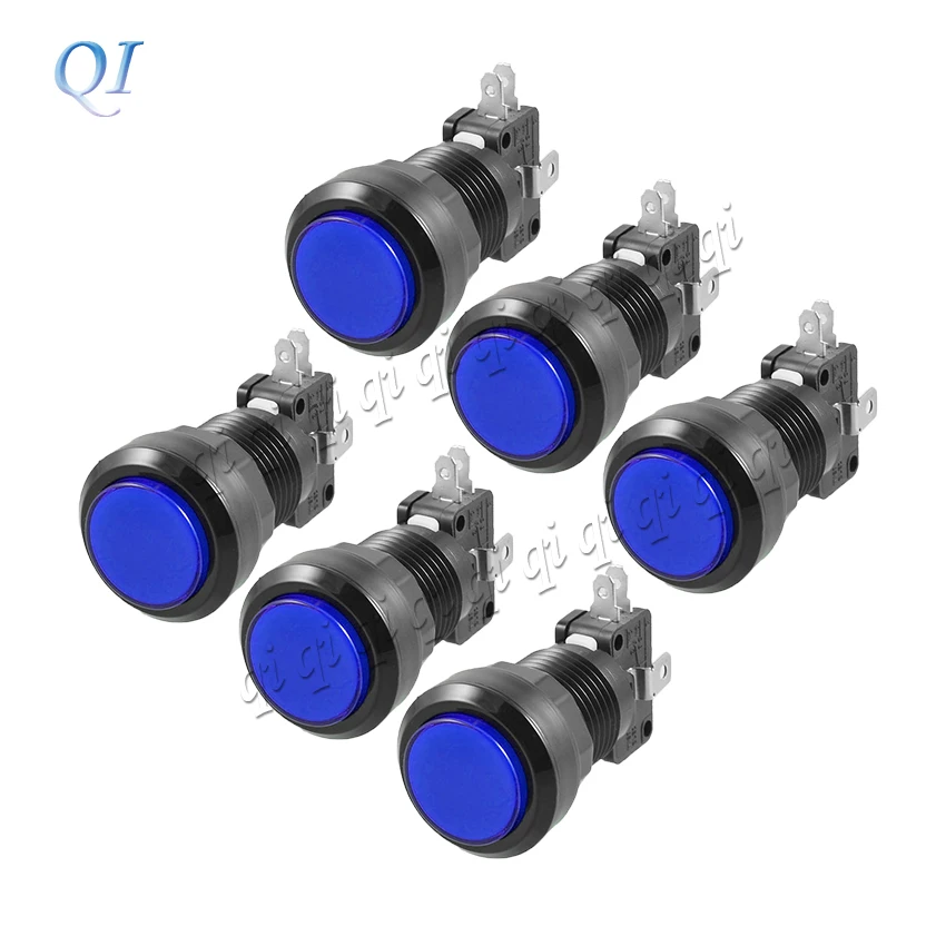

6 pcs 32mm top 24mm hole Push with Led Micro Switch Momentary Illuminated 12v Classic Arcade Game DIY KIT